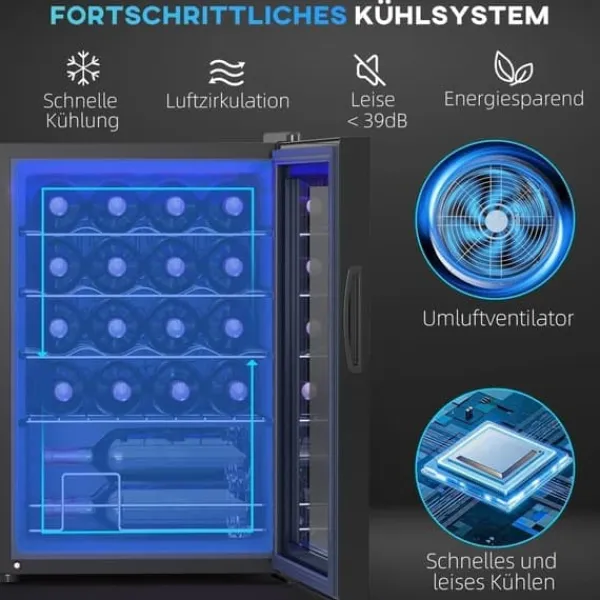 Vinkøleskabe>Vinkøleskab 20 flasker 53 L, 5–18 °C, kompressor, anti-UV glasdør, LED, sort