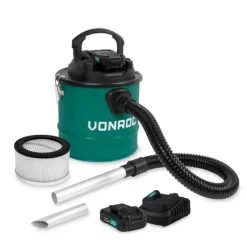 Vonroc Grovstøvsugere>Askestøvsuger - 20V | 12L | HEPA filter | Blæsefunktion | Til Pejs, Grill, Brændeovn | Inkl. 2x 2.0Ah akku og oplader