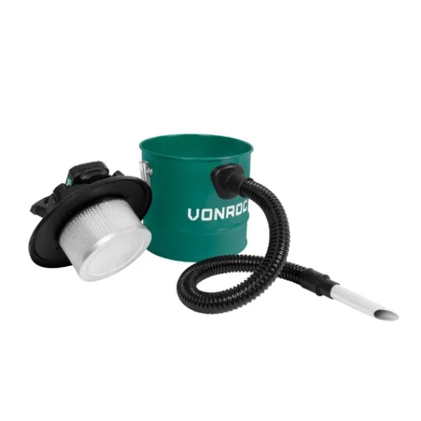 Vonroc Grovstøvsugere>Askestøvsuger - 20V | 12L | HEPA filter | Blæsefunktion | Til Pejs, Grill, Brændeovn | Inkl. 2x 2.0Ah akku og oplader