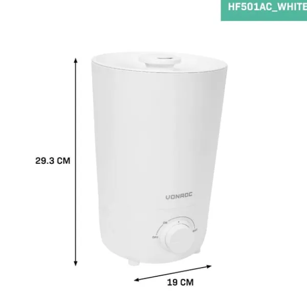 Vonroc Luftfugter 2,6 liter - ultralyd | 360° tågeudgang | Hvid Sale