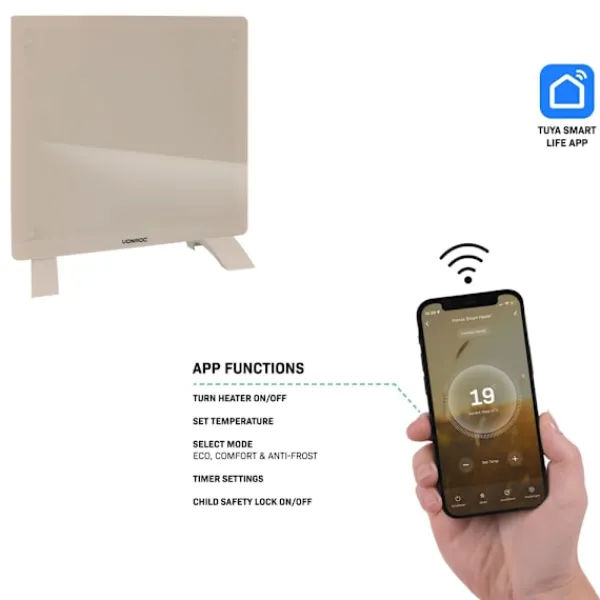 Vonroc Radiator - Elradiator | Glas | Luksus | 1000W | WIFI - Smartapp styring | Op til 12m² | Beige Discount