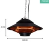 Vonroc Terrassevarmer - Albano - 1500W | Infrarød | Sort | IP44 | Til tag, veranda, parasol | Inkl. Fjernbetjening. Best
