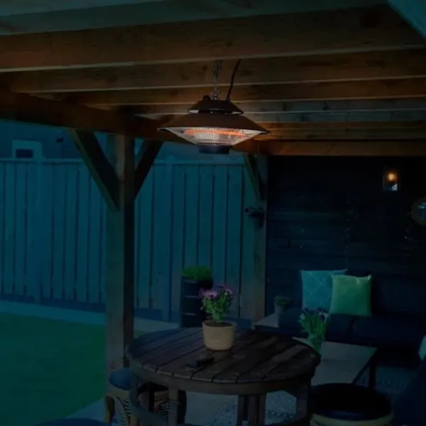 Vonroc Terrassevarmer - Albano - 1500W | Infrarød | Sort | IP44 | Til tag, veranda, parasol | Inkl. Fjernbetjening. Best