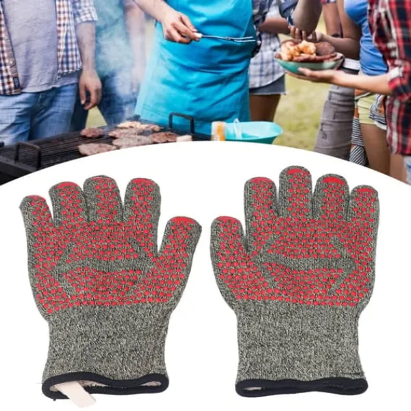 Grydelapper & Grillvanter>Värmebeständiga handskar Aramid Silikon Bomull BBQ Grill Ugnsvantar 500℃ Högtemperaturbeständighet 30cm