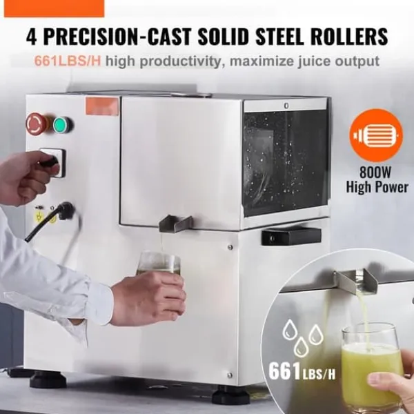 Juicepresser - Nyd Friskpresset Juice Derhjemme>800W elektrisk sukkerrørspresser med 661 LBS/H kapacitet, 4 ruller og stort 2,4" indløb. Effektiv og kraftfuld!