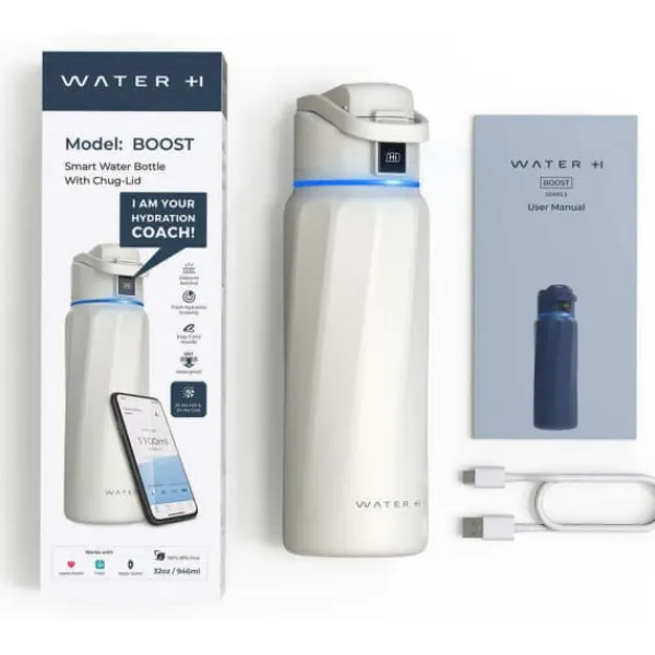 Beholdere Til Mad & Drikkevarer>WaterH BOOST Chug Lid smart vandflaske, 946 ml, hvid