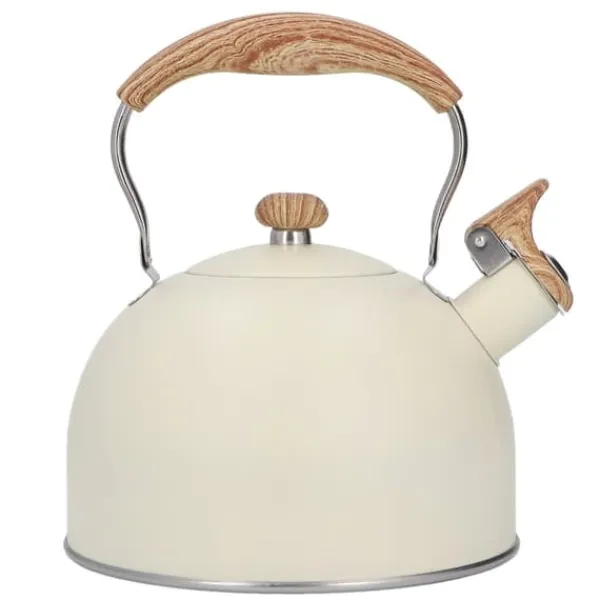 Whistling Kettle tekanna i rostfritt stål 2,5 L Whistling tekanna Ergonomiskt handtag Tekanna Beige New