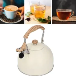 Whistling Kettle tekanna i rostfritt stål 2,5 L Whistling tekanna Ergonomiskt handtag Tekanna Beige New