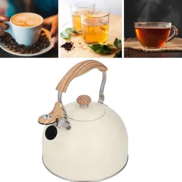 Whistling Kettle tekanna i rostfritt stål 2,5 L Whistling tekanna Ergonomiskt handtag Tekanna Beige New