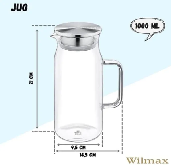 Karafler>Wilmax glaskaraffel 1 L i borosilikatglas med låg