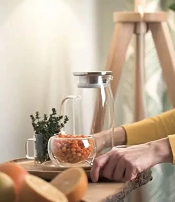 Karafler>Wilmax glaskaraffel 1 L i borosilikatglas med låg