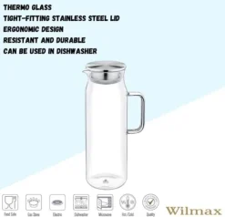 Karafler>Wilmax glaskaraffel 1,5 l i borosilikatglas, filter og stållåg