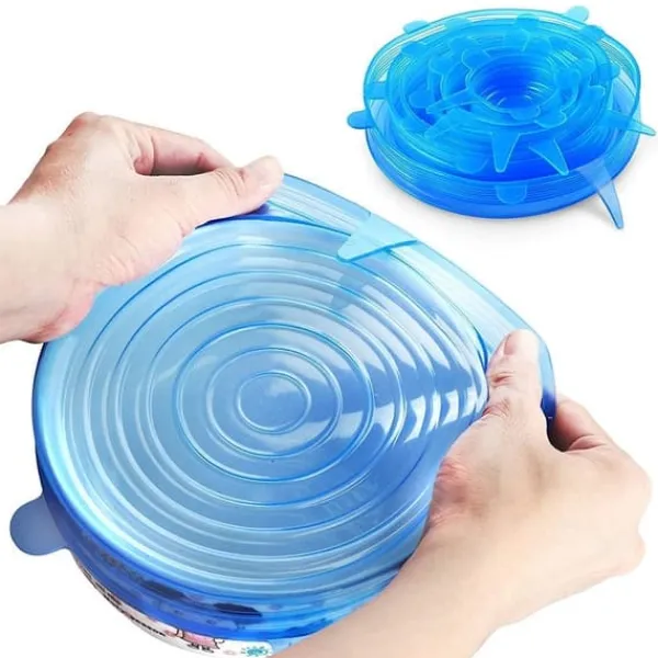 Skålelåg>6x Blå silikonelåg