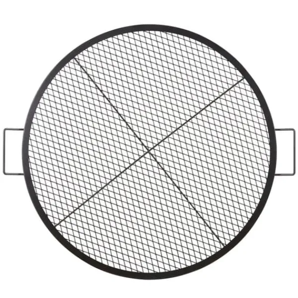 Griller>X-Marks bålplads grillrist, 36" rund madlavning, robust stål med håndtag, perfekt til camping og udendørs fest.