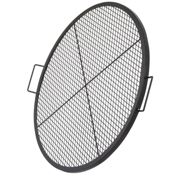 Griller>X-Marks bålplads grillrist, 36" rund madlavning, robust stål med håndtag, perfekt til camping og udendørs fest.