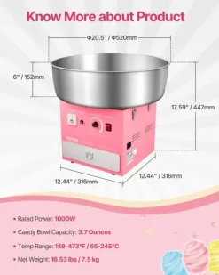 Zuckerwatte Maskine, 1000W Effekt, Temperaturkontrol,Pink Online