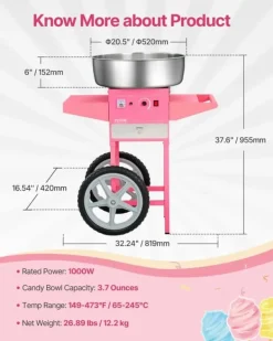 Maskiner Til Candyfloss>Zuckerwatte-Maschine, 1000W Leistung, Edelstahl-Schüssel,Pink